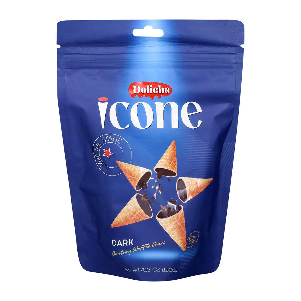 Doliche Icone Bitter Chocolate Filled Waffle Cones, 4.23 oz