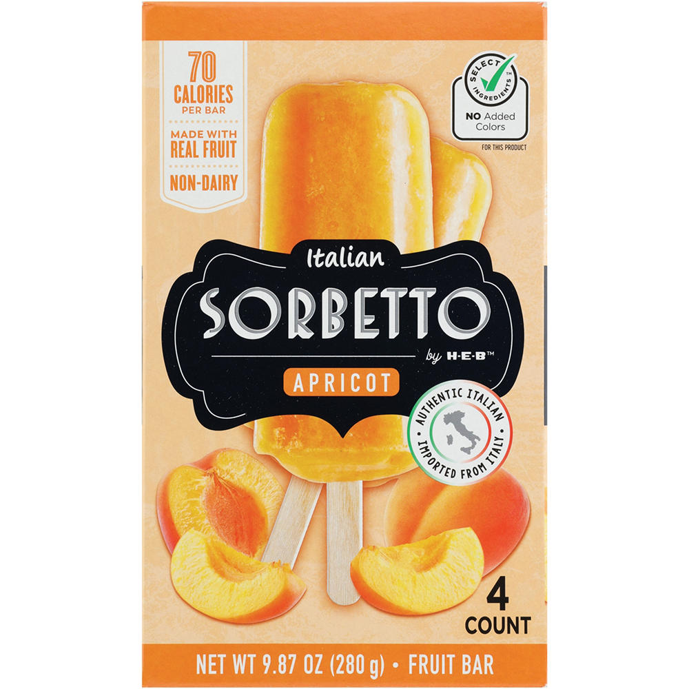 Italian Sorbetto by H-E-B Non-Dairy Frozen Dessert Bars - Apricot, 4 ct