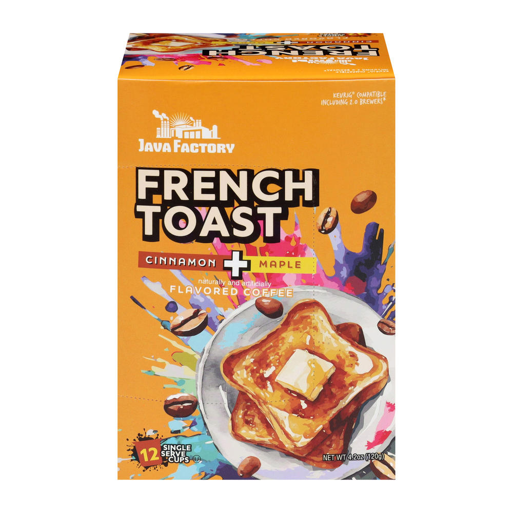 JAVA FACTORY French Toast Cinnamon + Maple Flavored Single Serve Coffee Cups, 12 ct