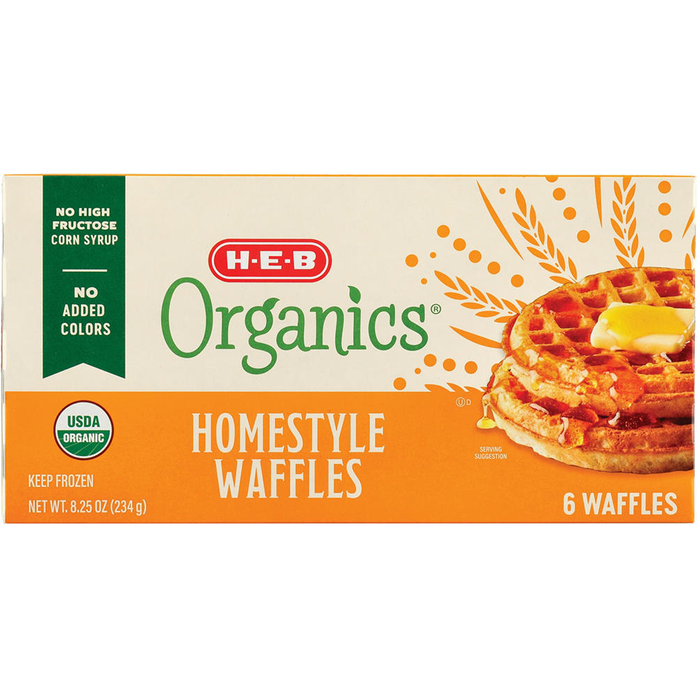 H-E-B Organics Frozen Waffles - Homestyle, 6 ct