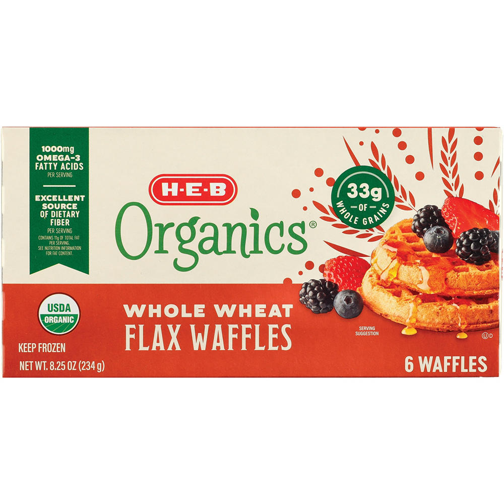H-E-B Organics Frozen Waffles - Whole Wheat Flax, 6 ct