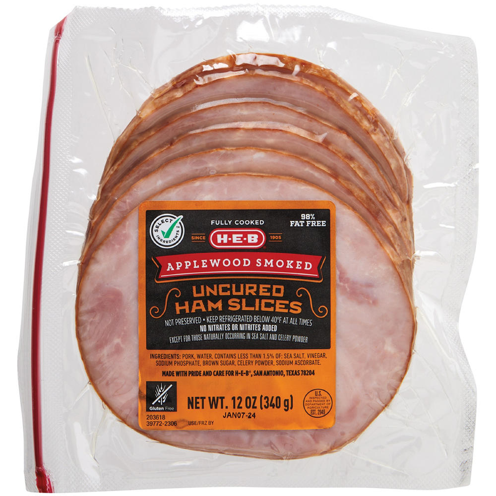 H-E-B Applewood Smoked Uncured Ham Slices, 12 oz