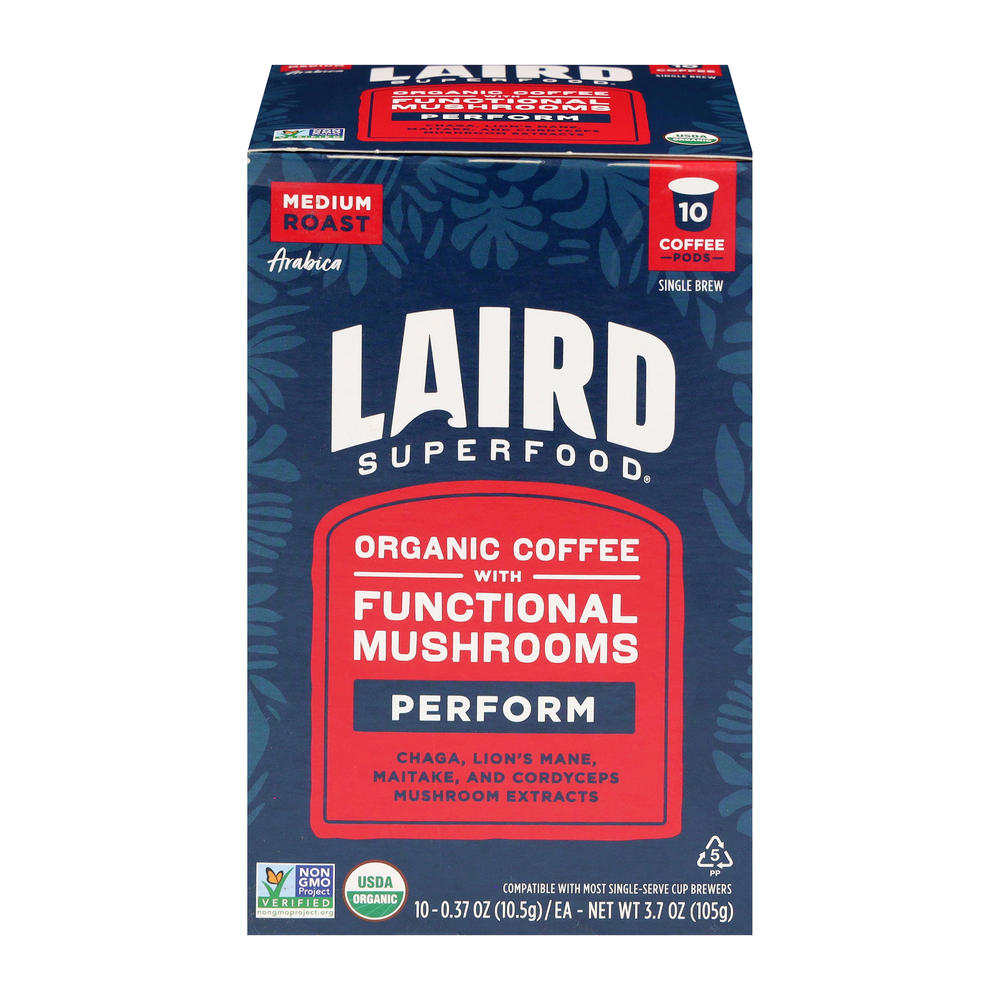 Laird Superfood Perform Functional Mushrooms Medium Roast Single Serve Coffee Cups, 10 ct