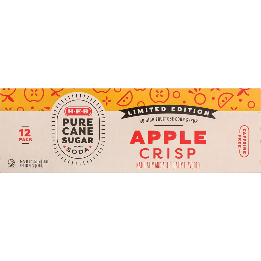 H-E-B Apple Crisp Soda 12 pk Cans - Pure Cane Sugar, 12 oz