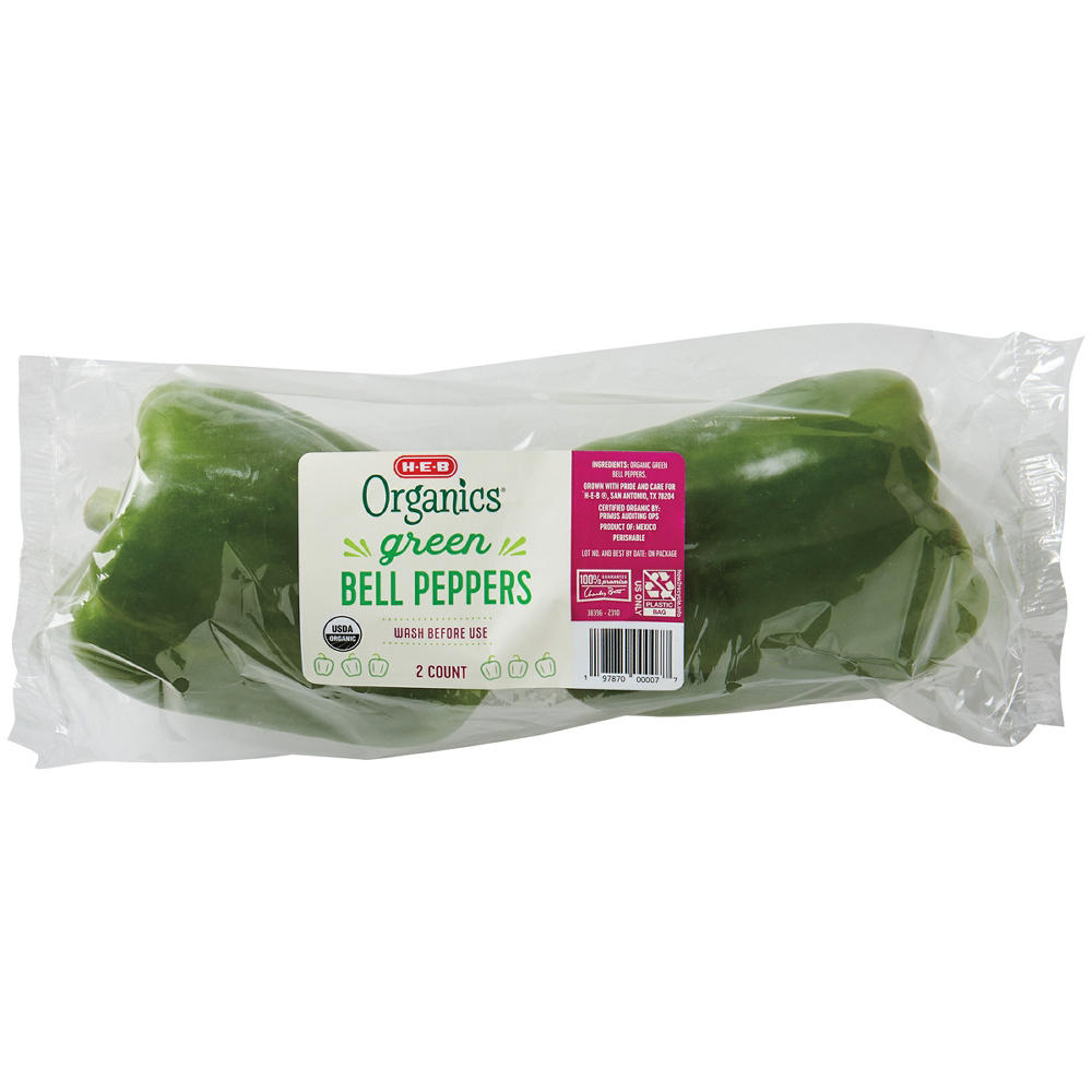 H-E-B Organics Fresh Green Bell Peppers, 2 ct