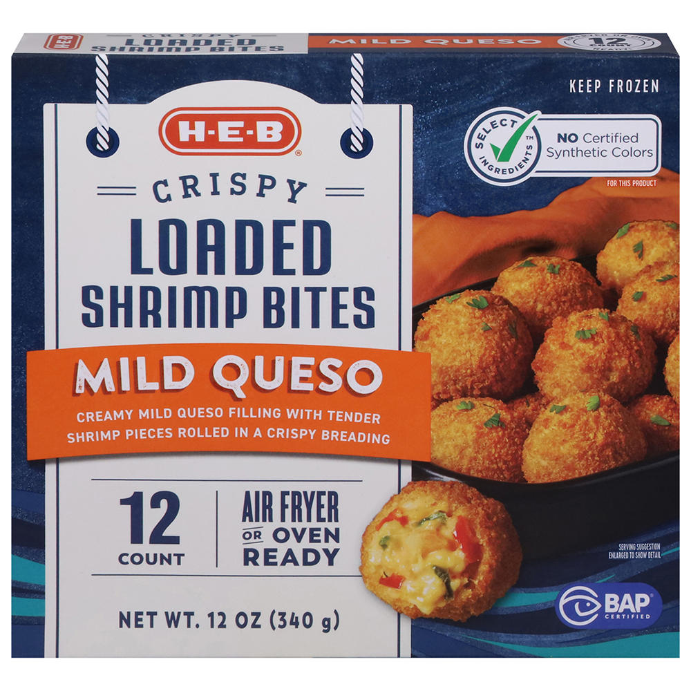 H-E-B Frozen Crispy Loaded Shrimp Bites – Mild Queso, 12 oz