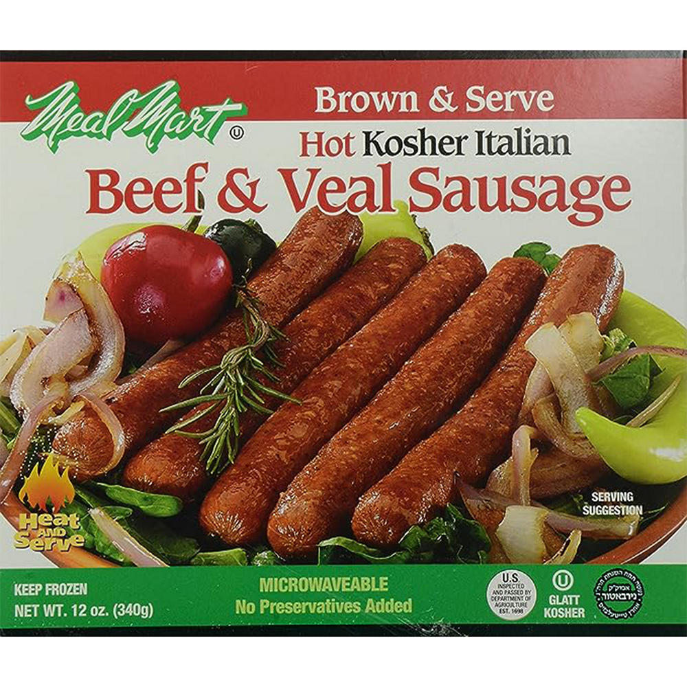 Meal Mart Kosher Hot Italian Beef & Veal Sausages, 12 oz