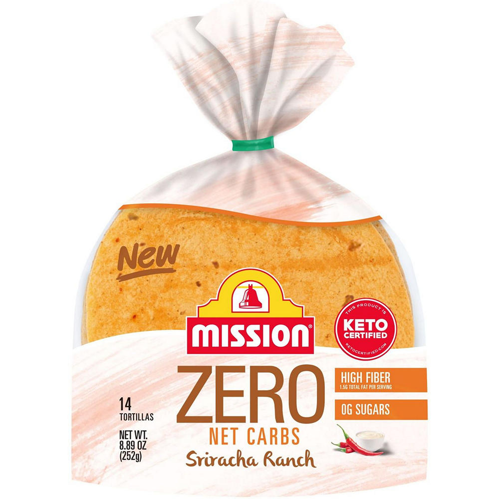 Mission Zero Net Carbs Sriracha Ranch Flour Tortillas, Street Taco Size, 14 ct