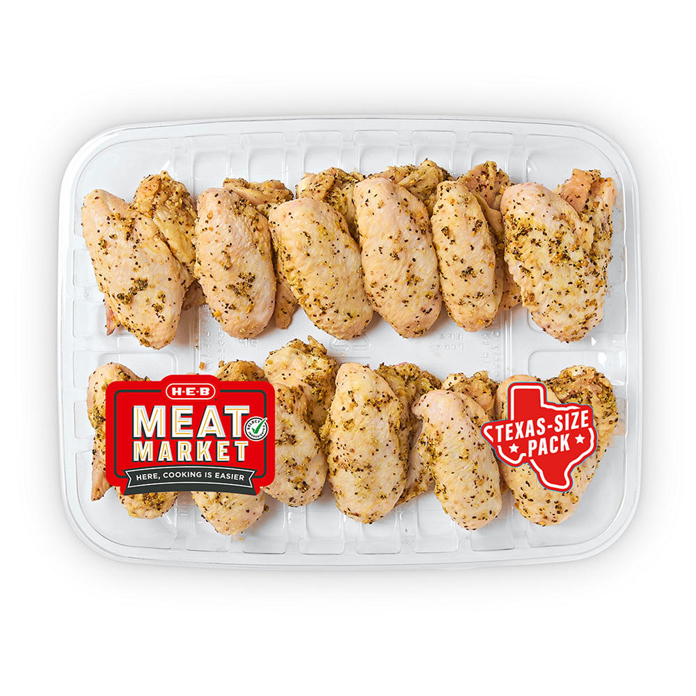 H-E-B Meat Market Marinated Whole Chicken Wings - Garlic Parmesan - Texas-Size Pack, Avg. 4.25 lbs