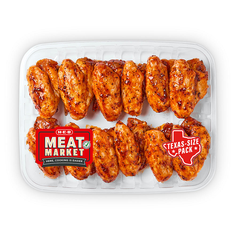H-E-B Meat Market Marinated Whole Chicken Wings - Smoky BBQ - Texas-Size Pack, Avg. 4.25 lbs