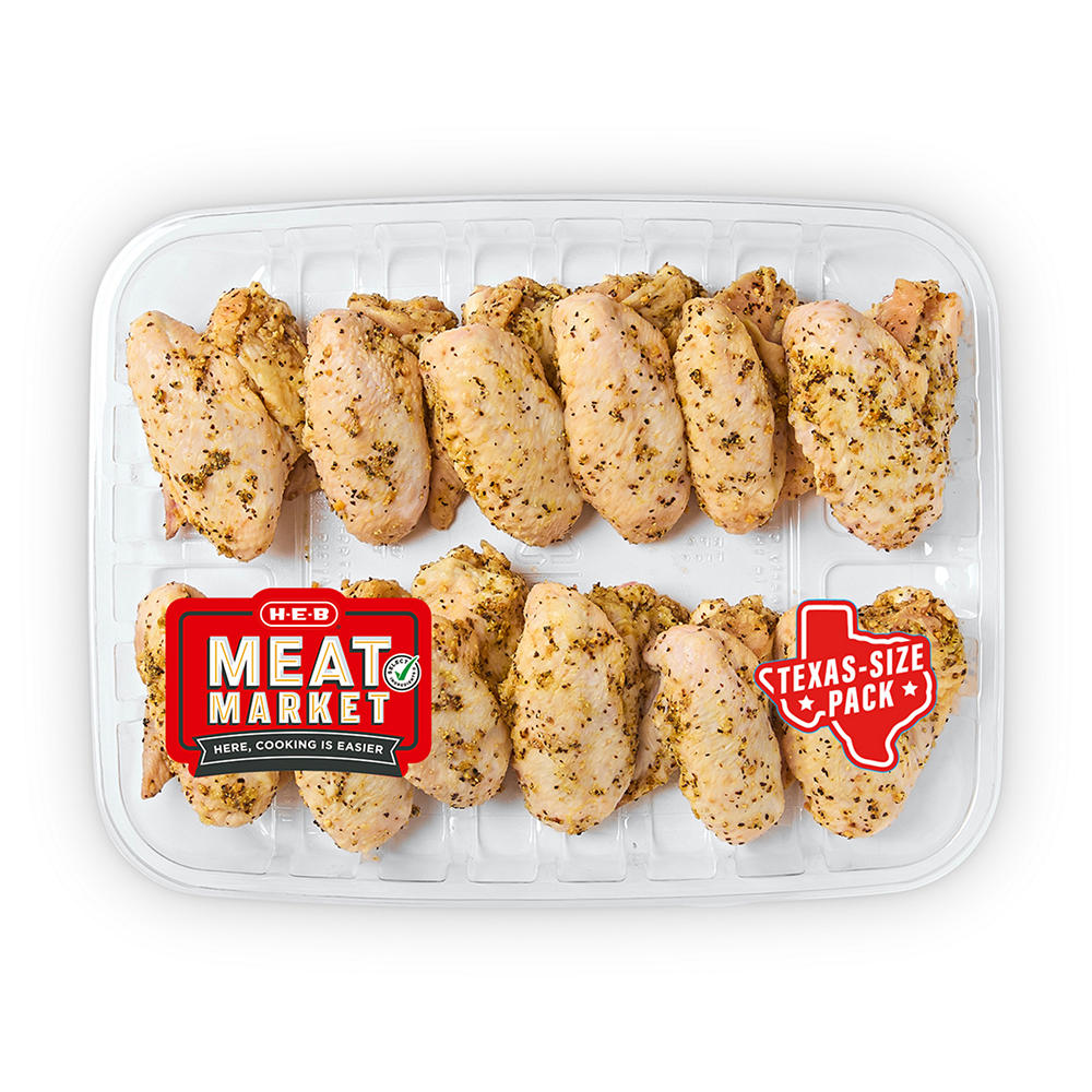 H-E-B Meat Market Seasoned Whole Chicken Wings - Lemon Pepper - Texas-Size Pack, Avg. 4.25 lbs