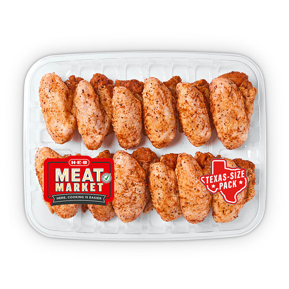 H-E-B Meat Market Seasoned Whole Chicken Wings - Texas Style BBQ - Texas-Size Pack, Avg. 4.25 lbs