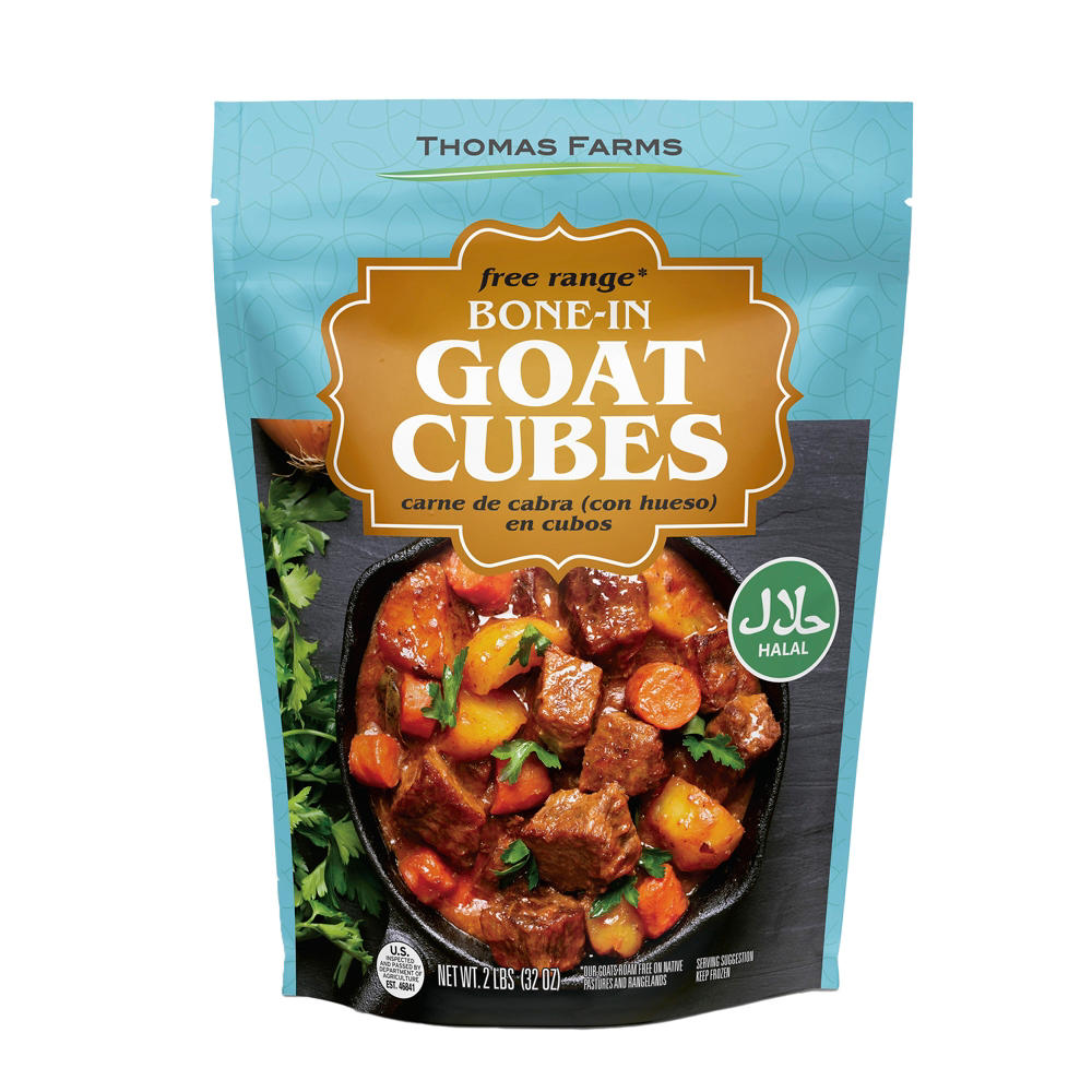 Thomas Farms Frozen Free Range Bone-In Goat Cubes, 32 oz