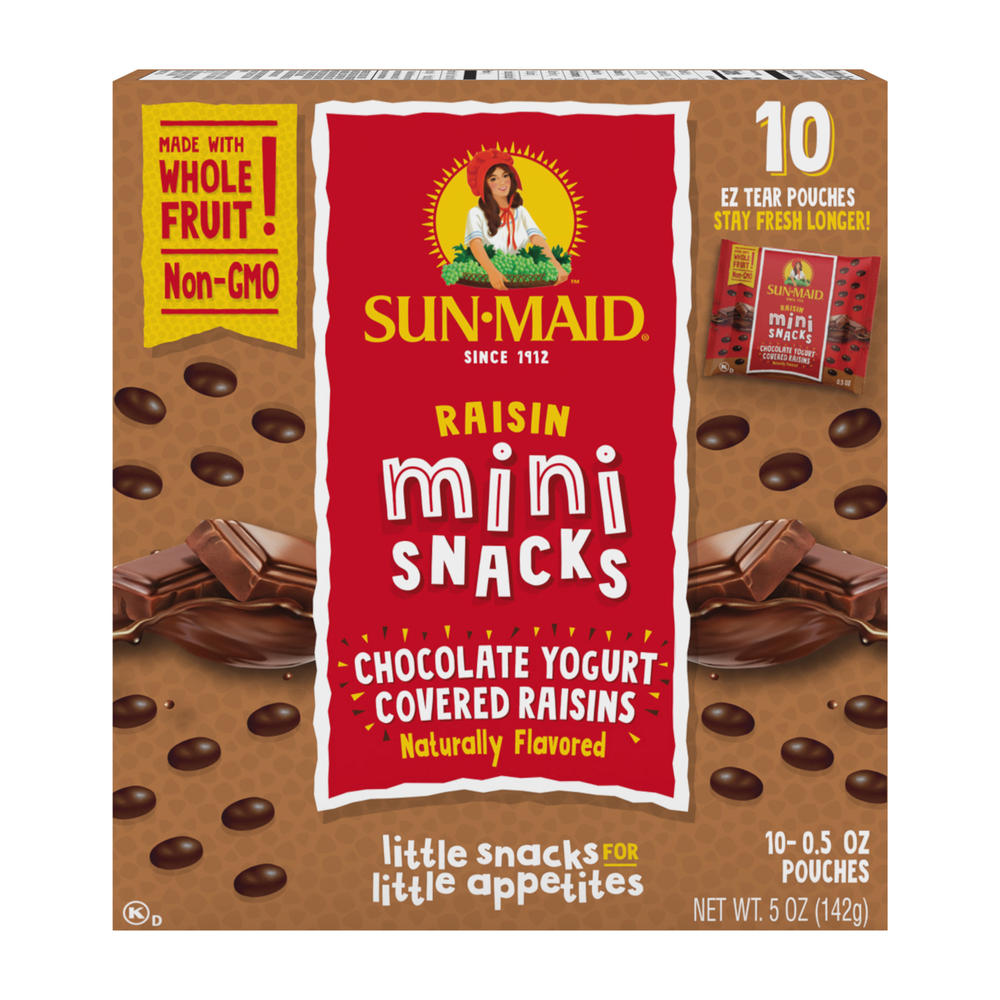 Sun-Maid Chocolate Covered Raisins Mini Snack Pouches, 10 ct