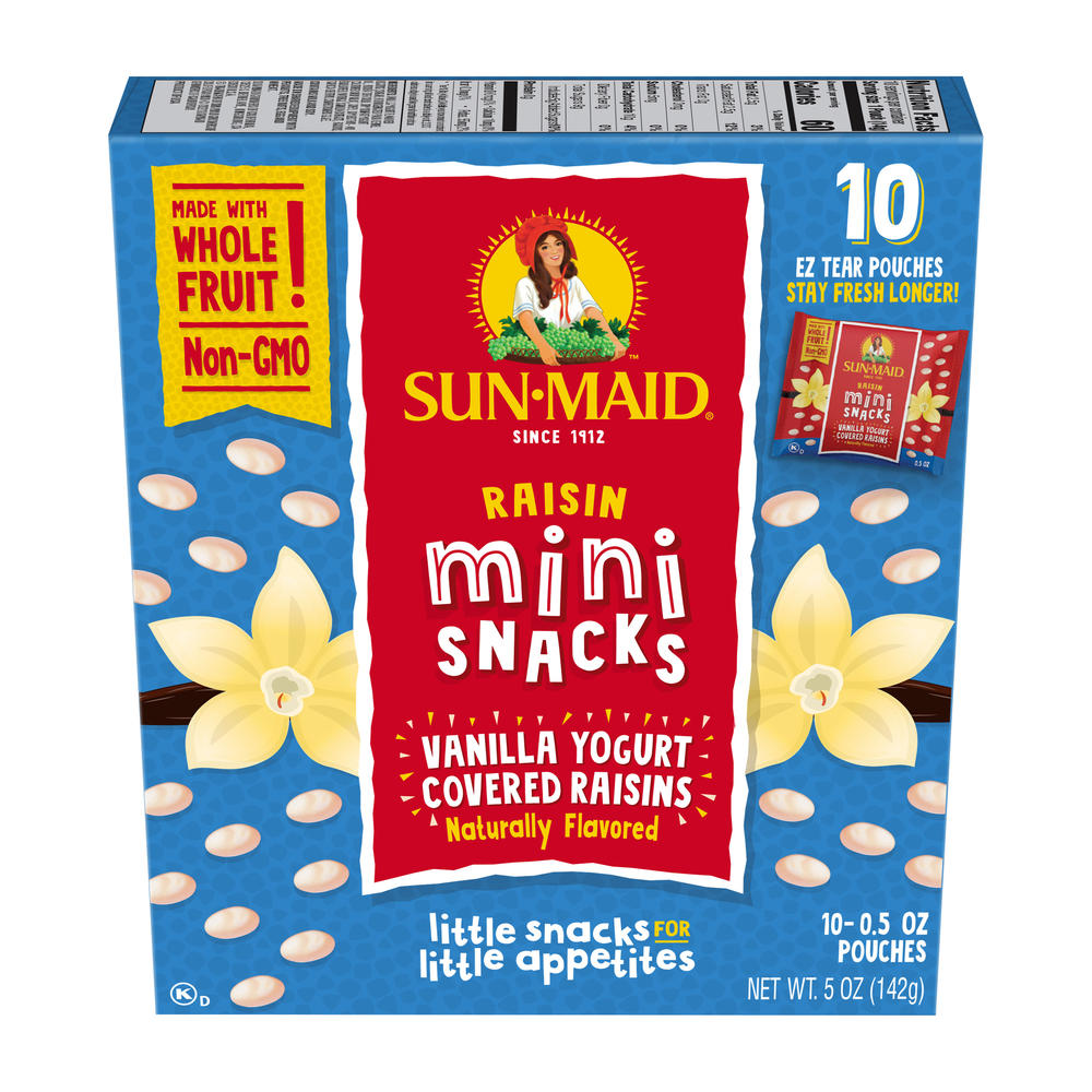 Sun-Maid Vanilla Yogurt Covered Raisins Mini Snack Pouches, 10 ct