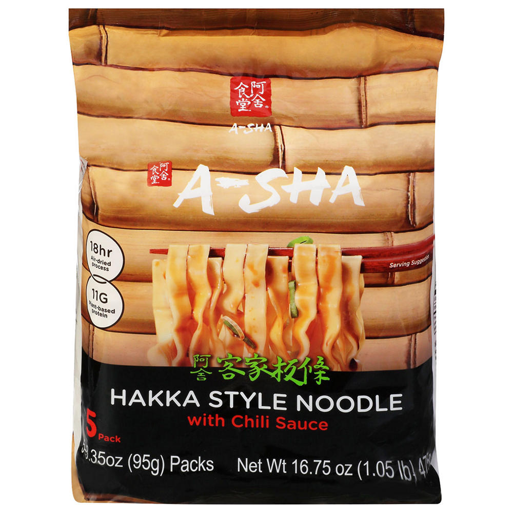 A-Sha Thick Hakka Style Noodles with Chili Sauce, 5 pk