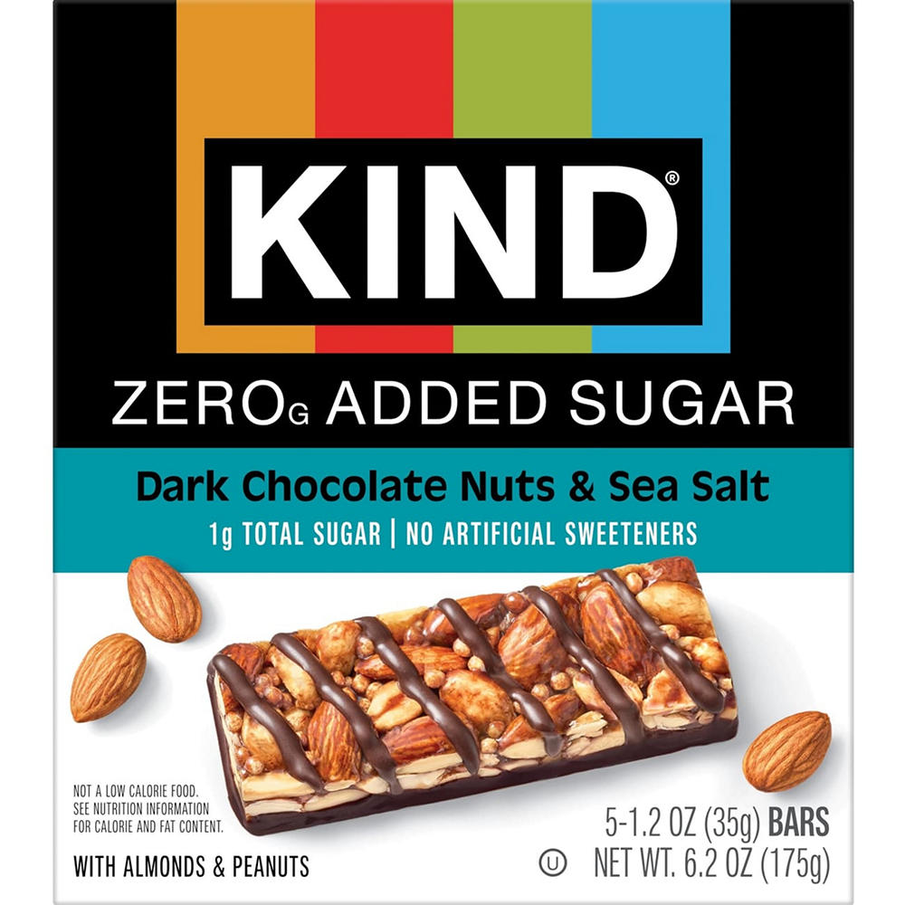 Kind Zero Added Sugar Bars - Dark Chocolate Nuts and Sea Salt, 5 ct