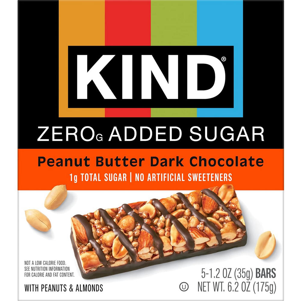 Kind Zero Added Sugar Bars - Peanut Butter Dark Chocolate, 5 ct