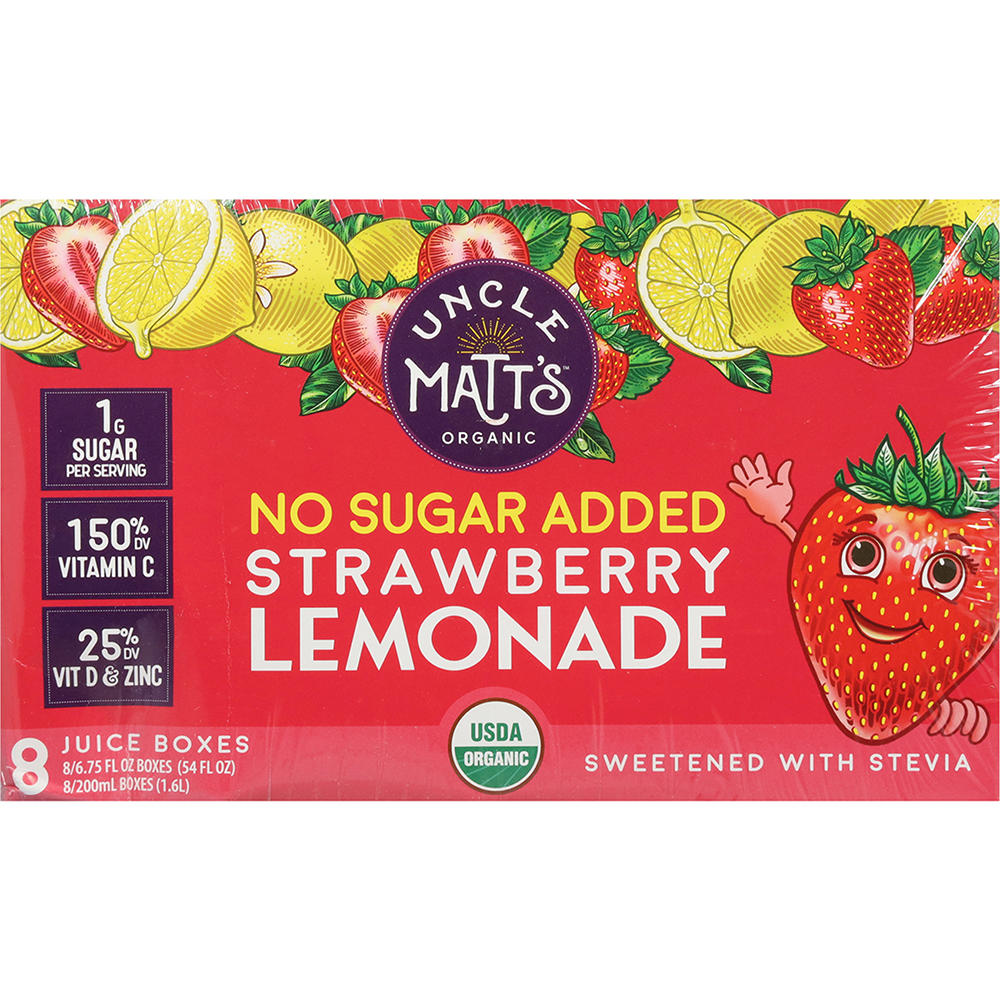 Uncle Matt's Organic Strawberry Lemonade No Sugar Added 8 pk Boxes, 6.75 oz