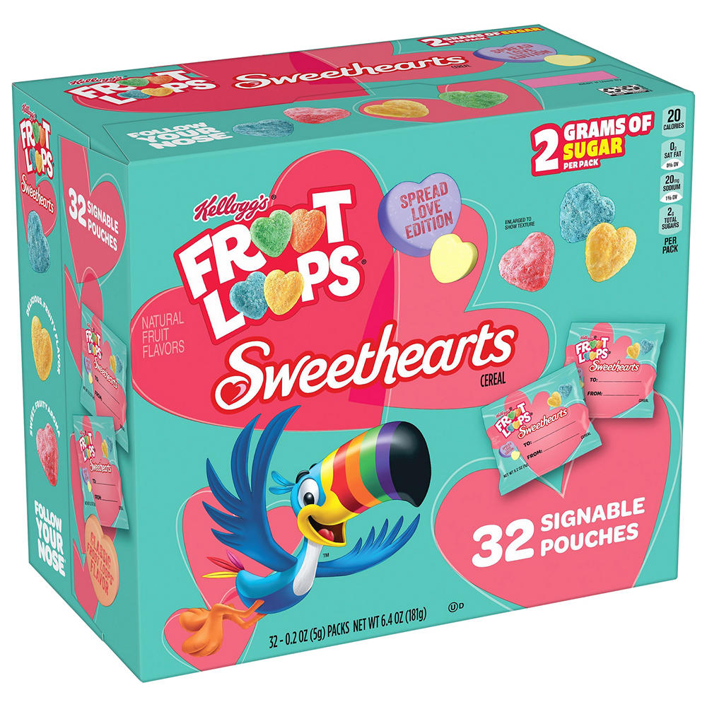 Froot Loops Sweethearts Kellogg's Froot Loops Sweethearts Cereal Pouches, 32 ct