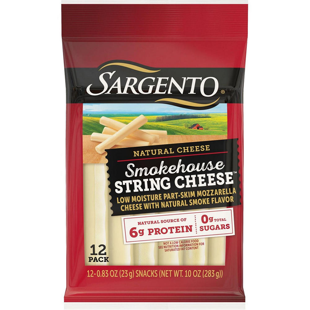 Sargento Smokehouse Low Moisture Part-Skim Mozzarella String Cheese, 12 ct, 10 oz