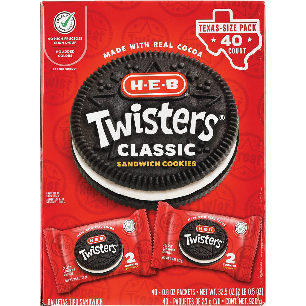 H-E-B Twisters Sandwich Cookies 2-ct Packs - Texas-Size Pack, 40 ct