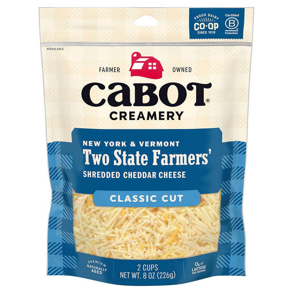 CABOT Two State Farmers' Cheddar Shredded Cheese Blend, 8 oz
