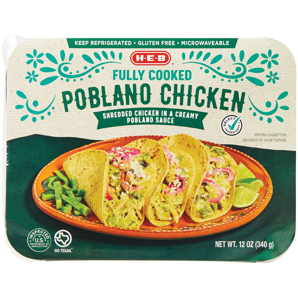 H-E-B Fully Cooked Shredded Poblano Chicken, 12 oz