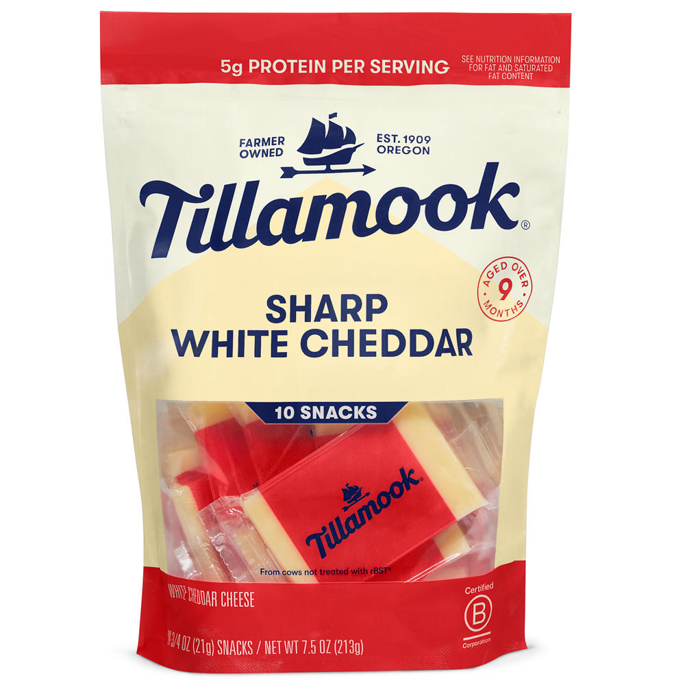 Tillamook Sharp White Cheddar Cheese Snack Bars, 10 ct