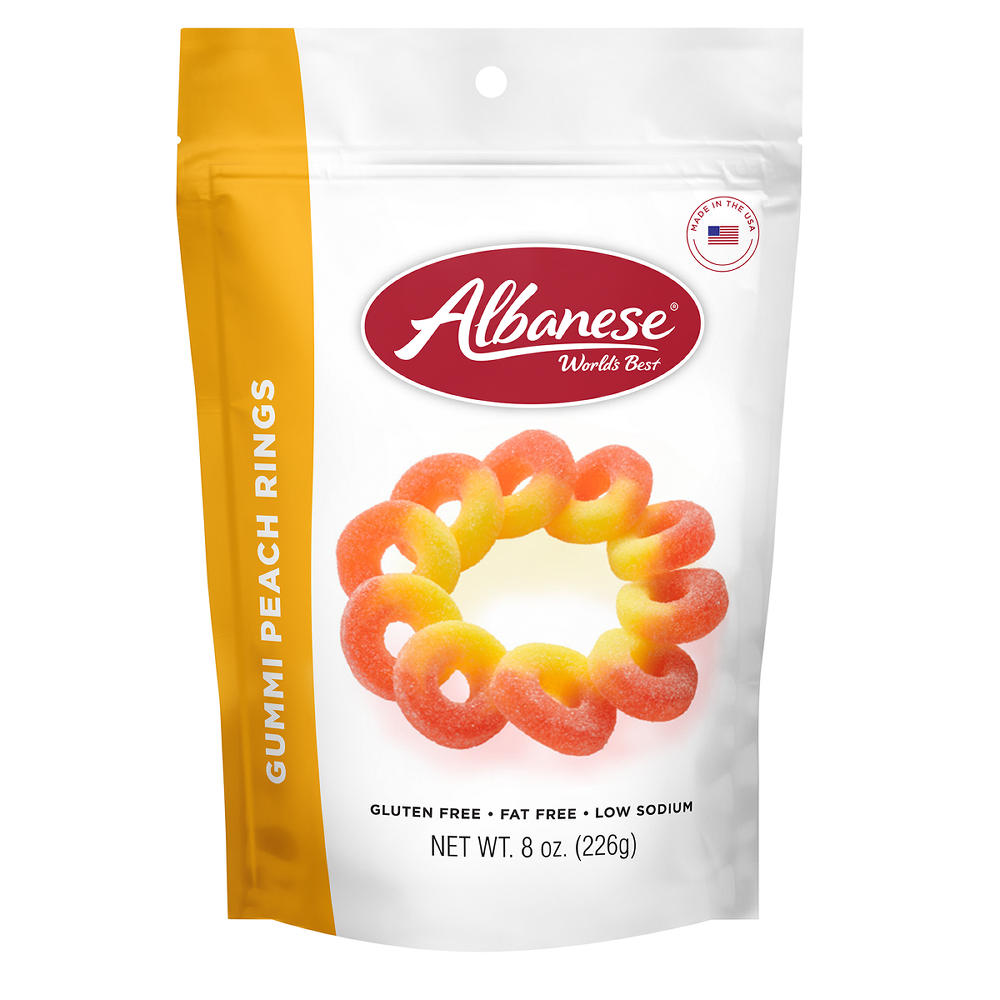 Albanese World's Best Gummi Peach Rings Candy, 8 oz