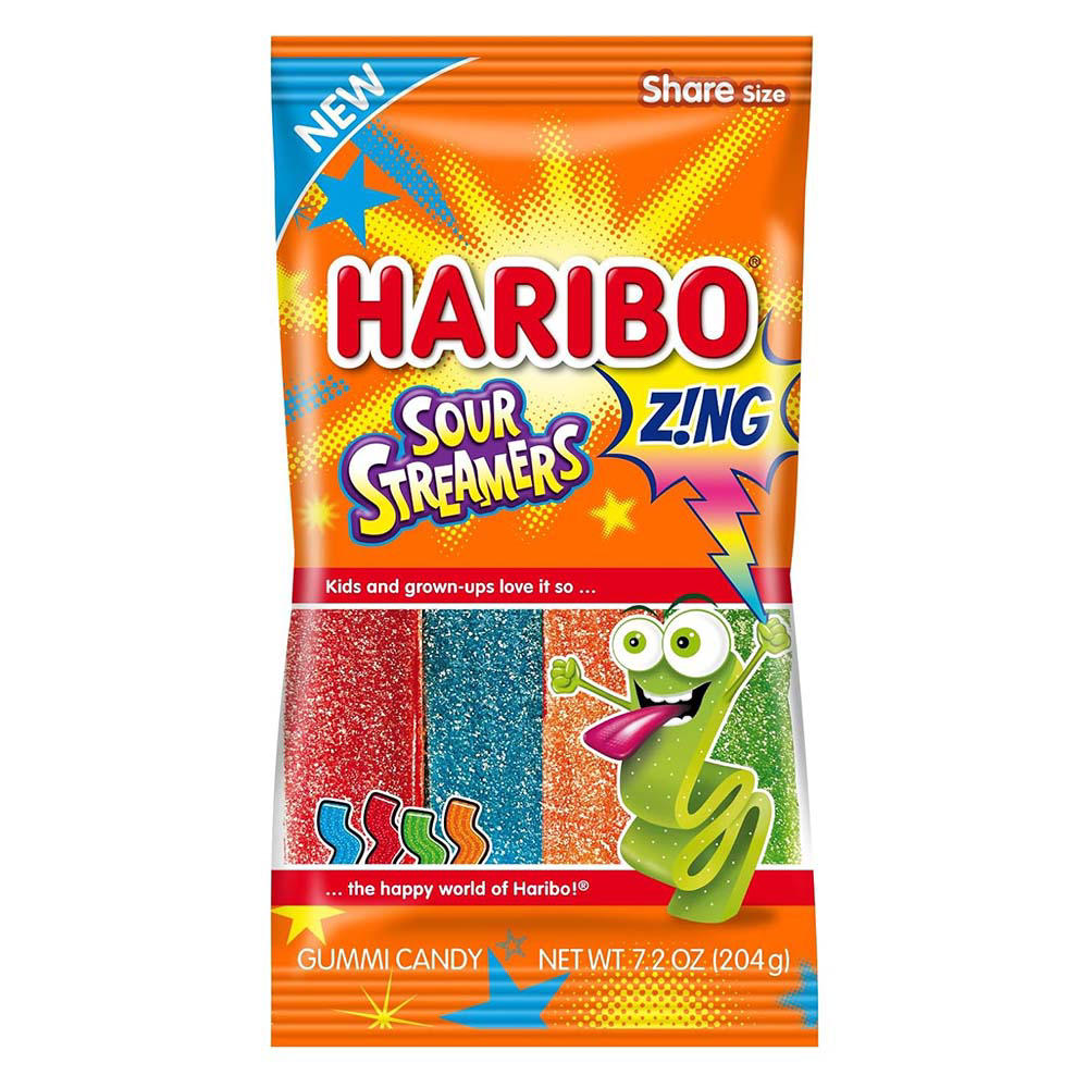 Haribo Sour Streamers Gummi Candy - Share Size, 7.2 oz