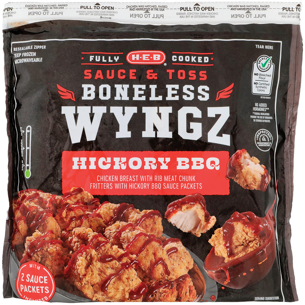 H-E-B Fully Cooked Frozen Boneless Chicken Wyngz – Hickory BBQ, 28 oz