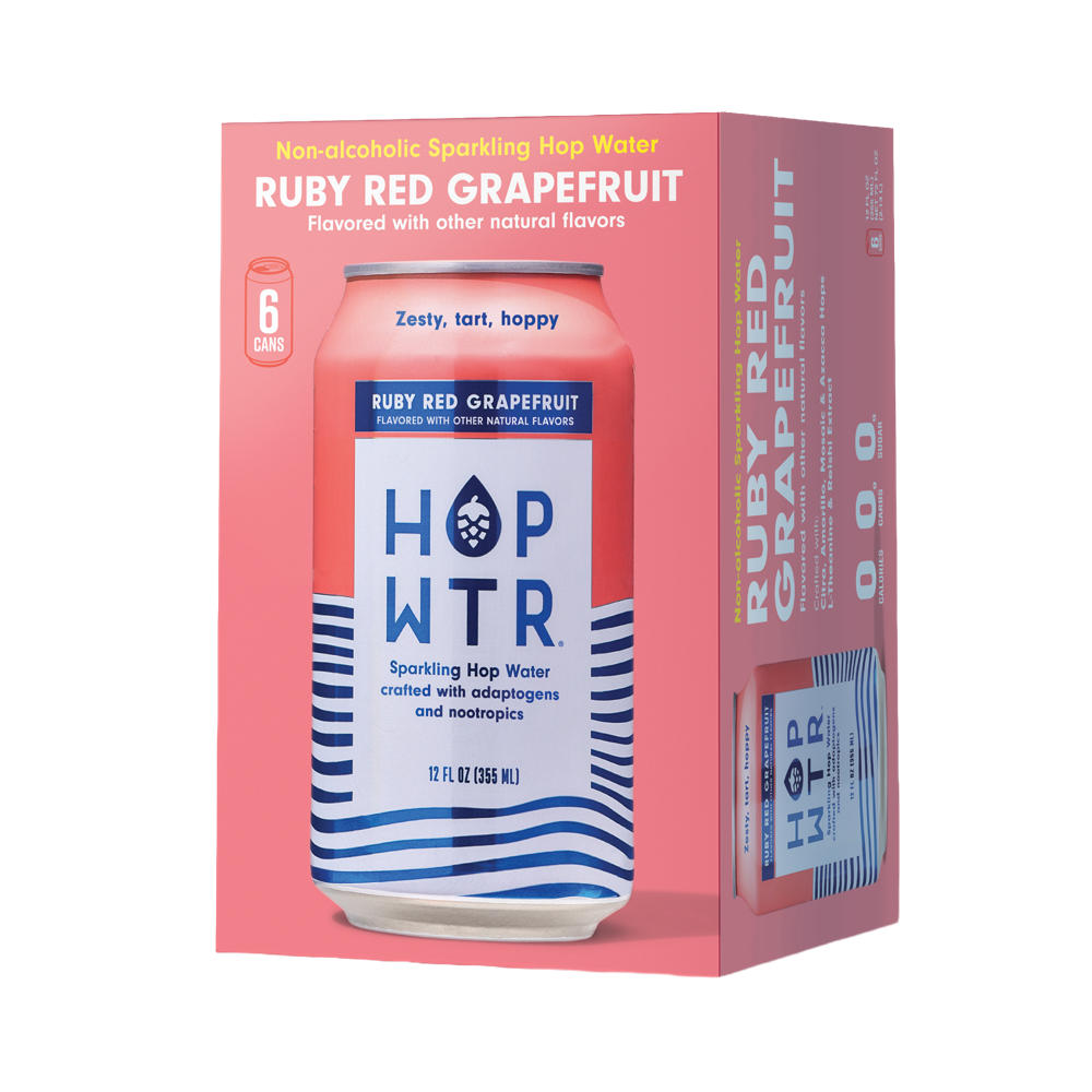 HOP WTR Non Alcoholic Ruby Red Grapefruit Sparkling Hop Water , 6 pk, 12 oz Cans