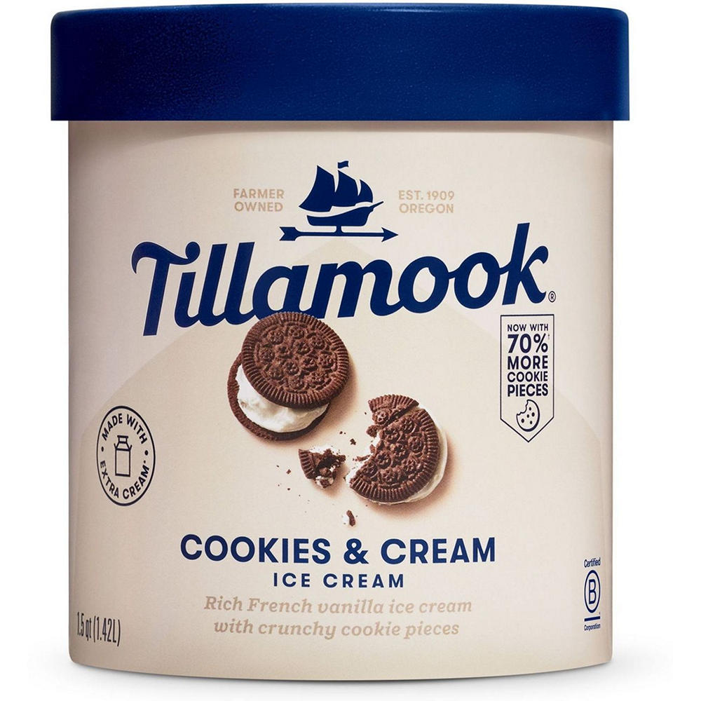 Tillamook Cookies & Cream Ice Cream, 1.5 qt