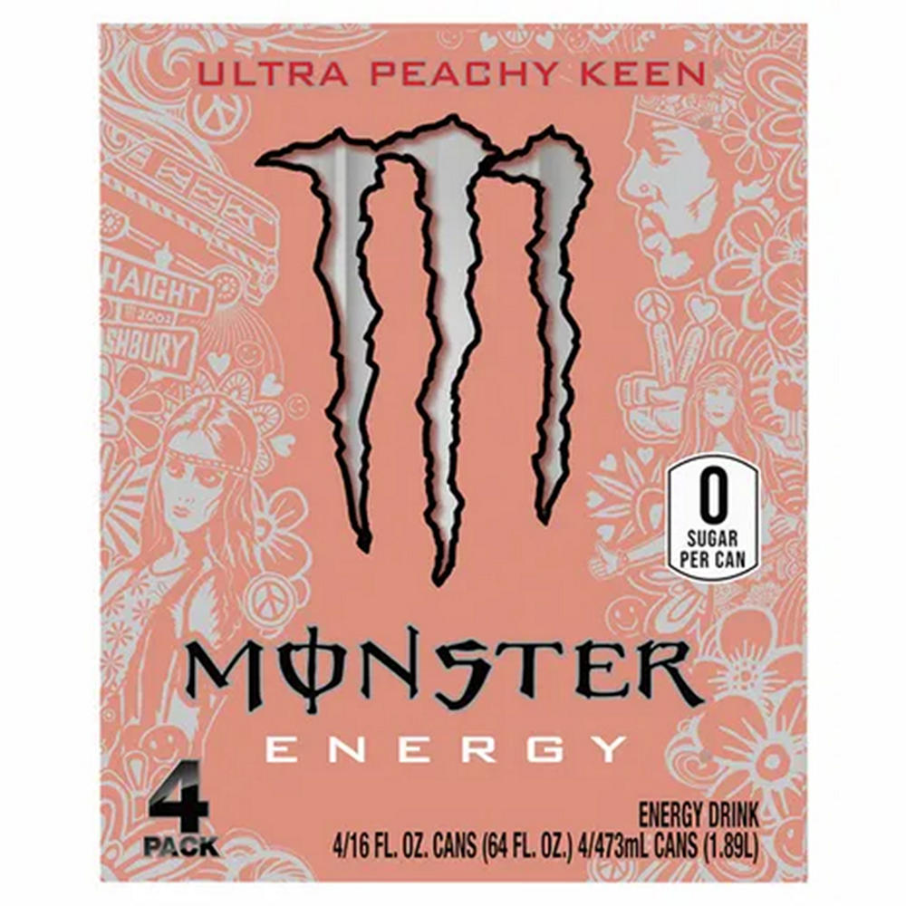 Monster Energy Ultra Peachy Keen Energy Drink 4 pk Cans, 16 oz
