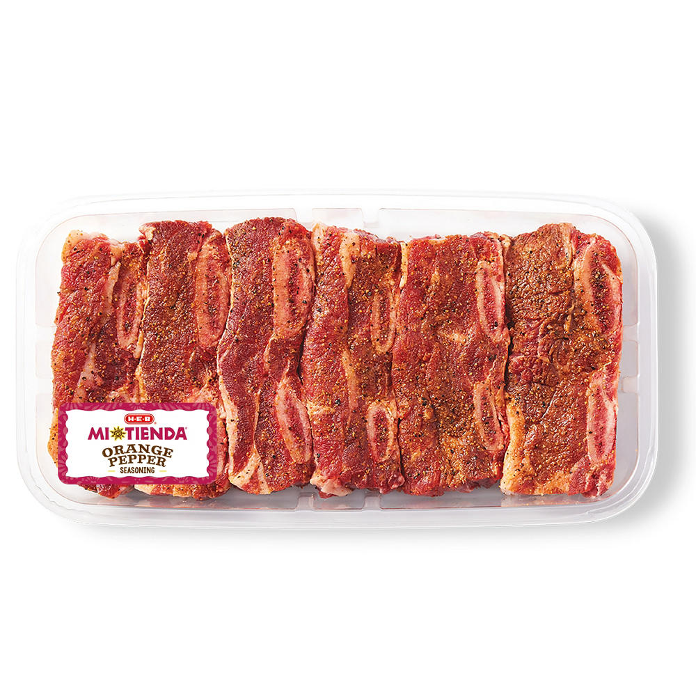 H-E-B Mi Tienda Seasoned Beef Flanken Ribs – Orange Pepper, Avg. 1.0 lb