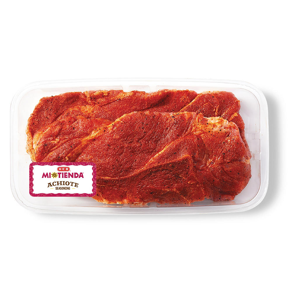 H-E-B Mi Tienda Seasoned Bone-in Pork Butt Steaks – Achiote, Avg. 1.8 lbs