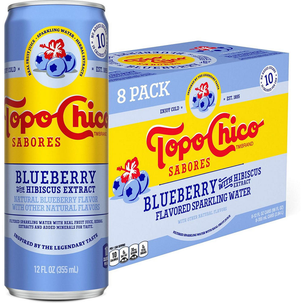 Topo Chico Sabores Blueberry with Hibiscus Extract Flavored Sparkling Water 8 pk Cans, 12 oz