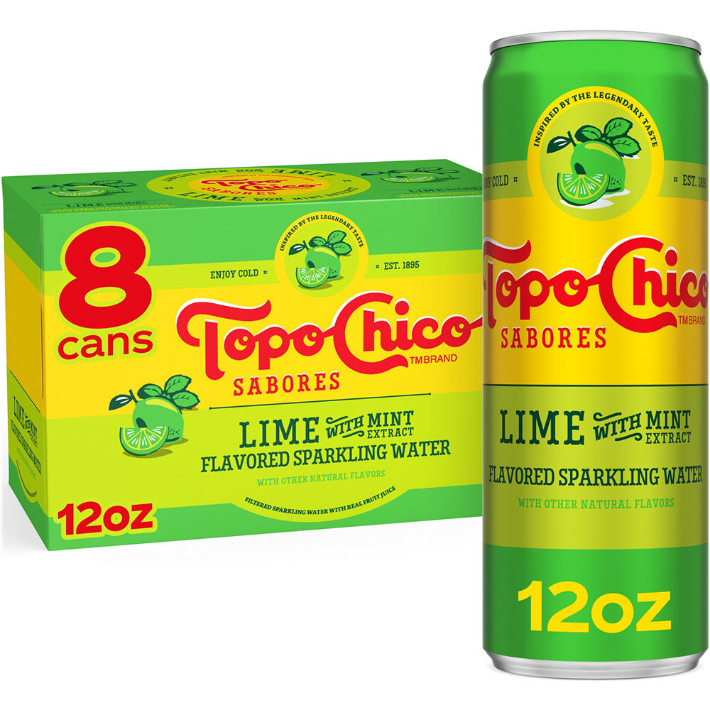 Topo Chico Sabores Lime with Mint Extract Flavored Sparkling Water 8 pk Cans, 12 oz