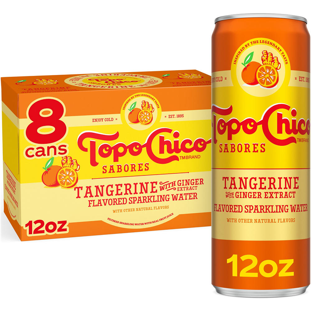 Topo Chico Sabores Tangerine with Ginger Extract Flavored Sparkling Water 8 pk Cans, 12 oz