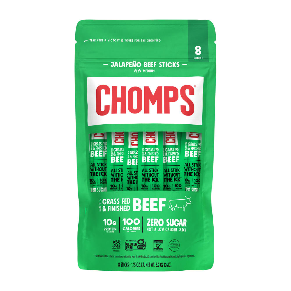 Chomps 10g Protein Jalapeño Beef Jerky Meat Sticks, 8 ct
