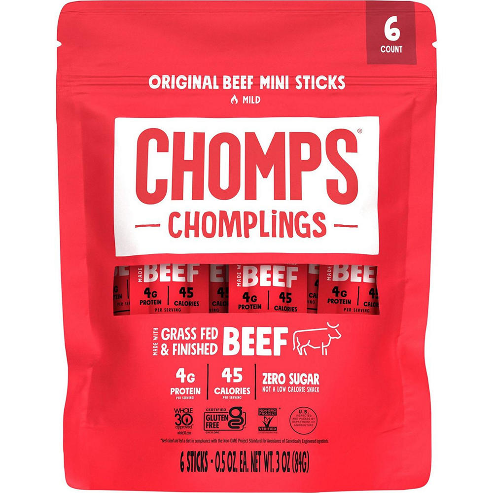 Chomps Chomplings 4g Protein Mini Original Beef Jerky Meat Sticks, 6 ct