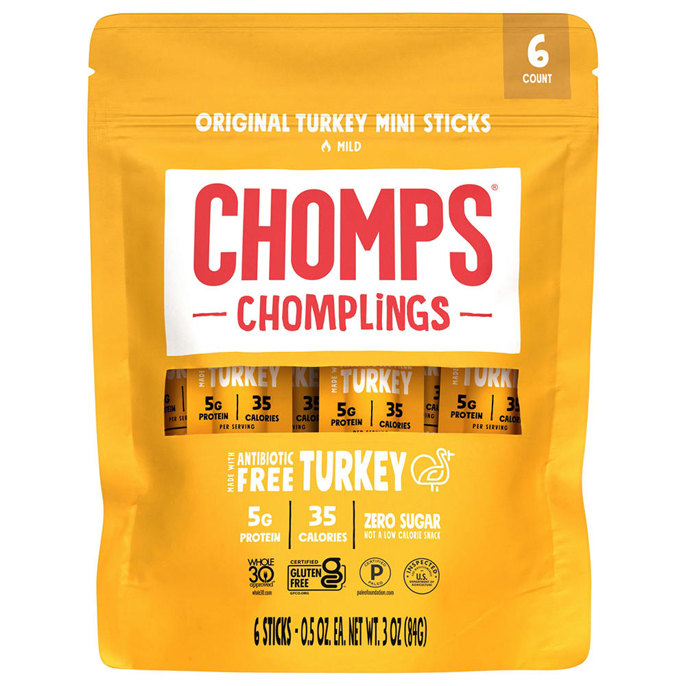Chomps Chomplings 5g Protein Mini Original Turkey Jerky Meat Sticks, 6 ct