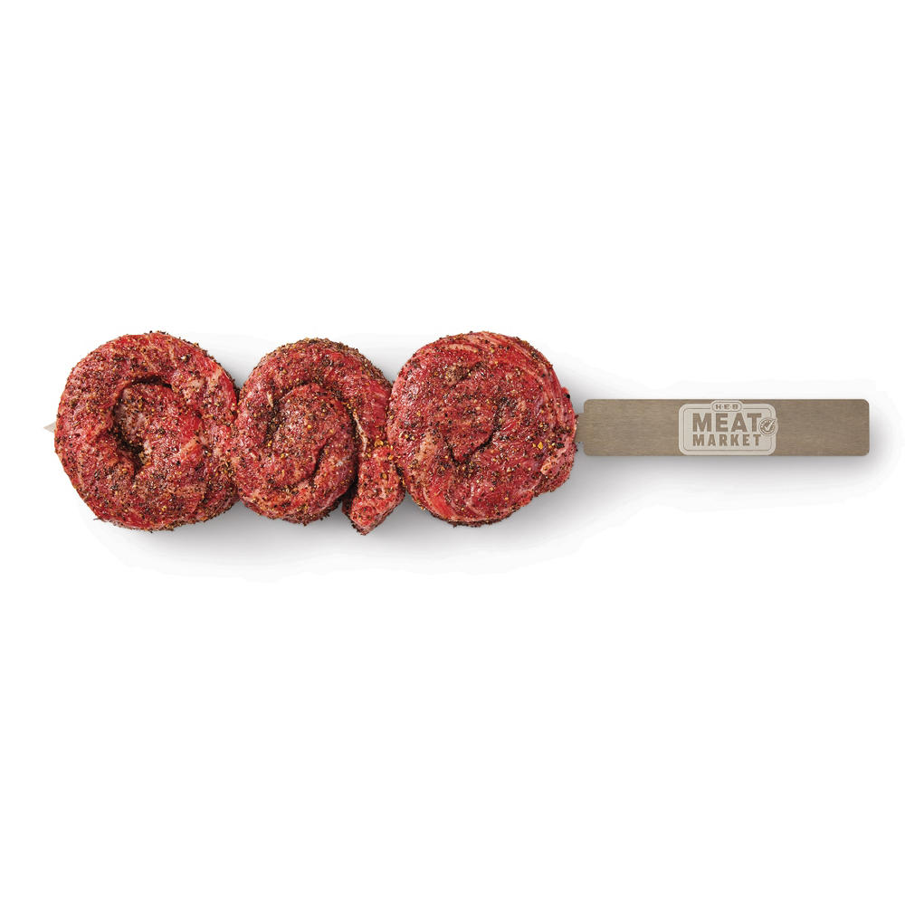 H-E-B Meat Market American Style Wagyu Beef Flat Iron Steak Pinwheels Skewer, Avg. 1.4 lbs