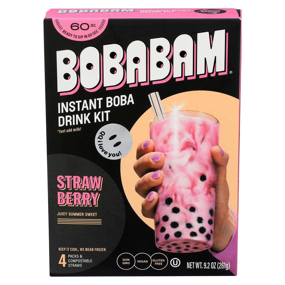 BOBABAM Frozen Instant Boba Drink Kit - Strawberry, 4 ct