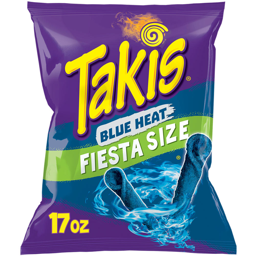 Takis Blue Heat Hot Chili Pepper Rolled Tortilla Chips Fiesta Size Bag, 17 oz