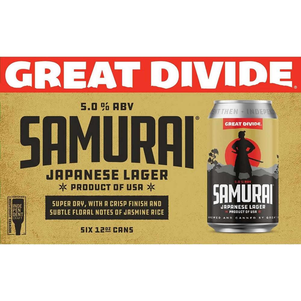 Great Divide Samurai Japanese Lager Craft Beer 6 pk Cans, 12 oz