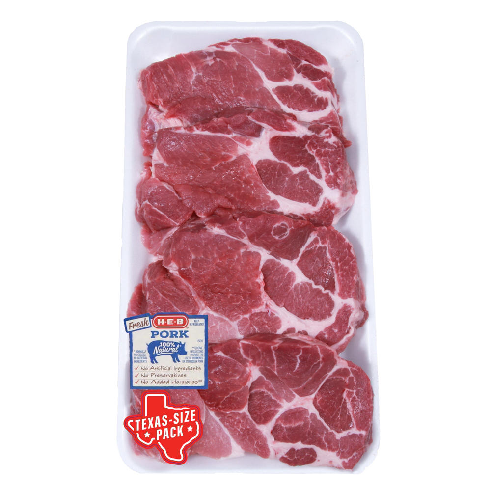 H-E-B Boneless Boston Butt Pork Steaks, Extra Thick Cut - Texas-Size Pack, Avg. 3.25 lbs