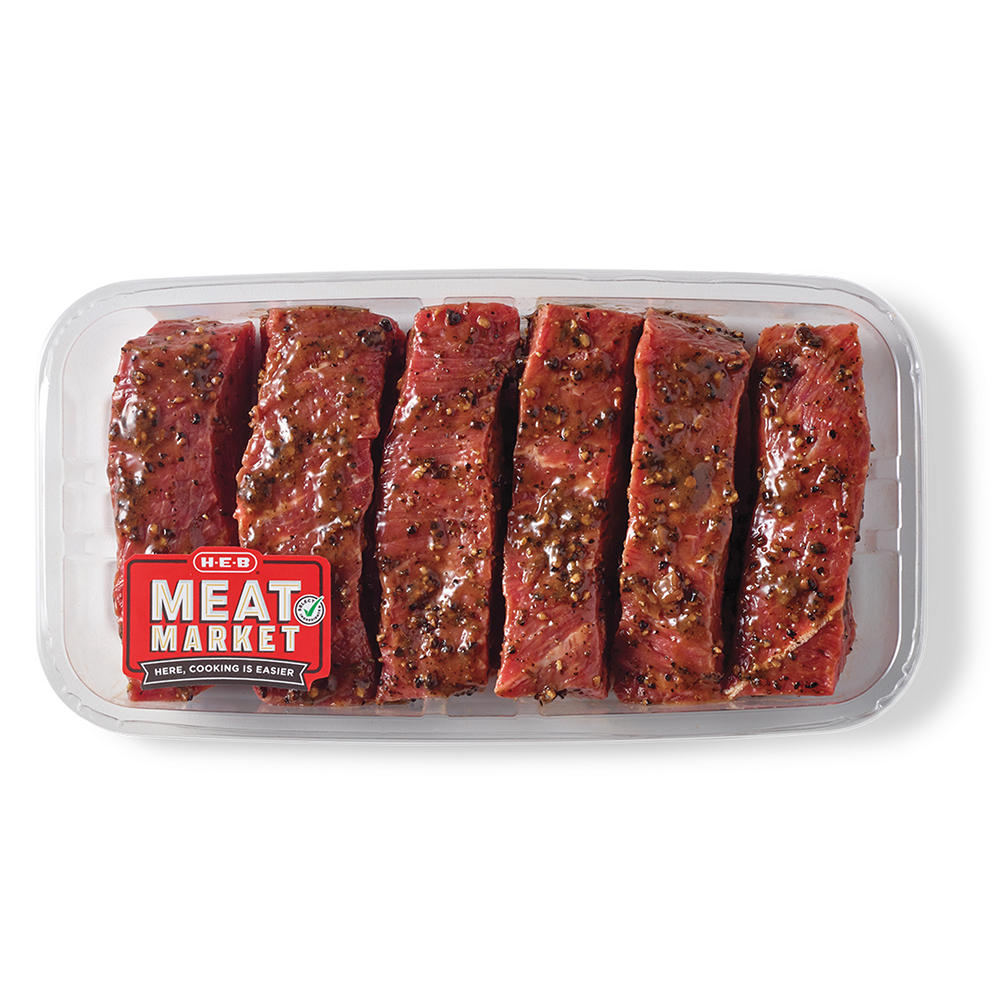 H-E-B Meat Market Marinated Boneless Texas-Style Beef Ribs – Garlic Peppercorn, Avg. 1.3 lbs