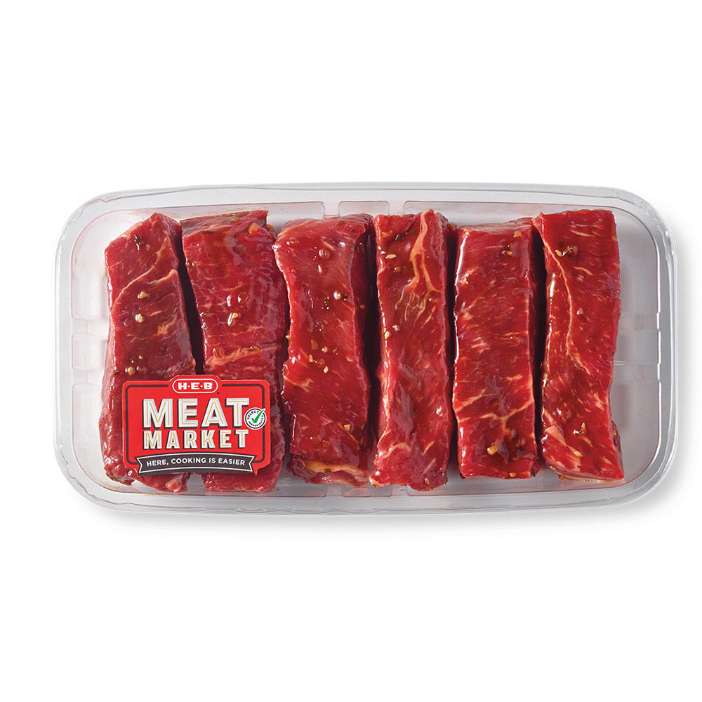H-E-B Meat Market Marinated Boneless Texas-Style Beef Ribs – Korean BBQ, Avg. 1.3 lbs